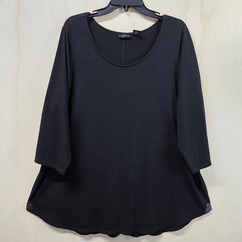 Tahari Black Pima Cotton Modal 3/4 Sleeve Scoop Neck Tunic Top Plus Size 2X